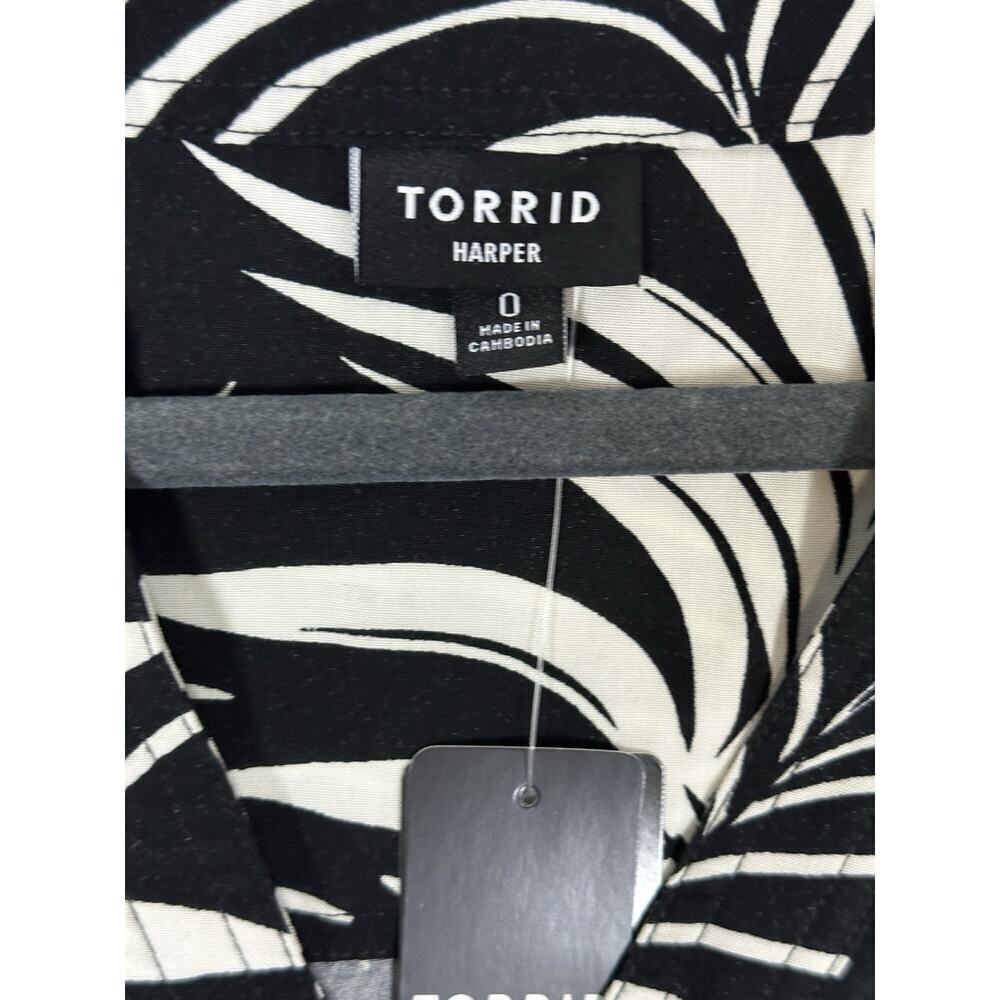 New! TORRID 0 Womens Harper Challis Pullover Tunic Black White Tropical Resort - Picture 4 of 11